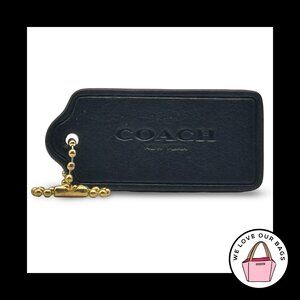 2.25" COACH NEW YORK Black Smooth Leather Brass Fob Bag Charm Keychain Hang Tag